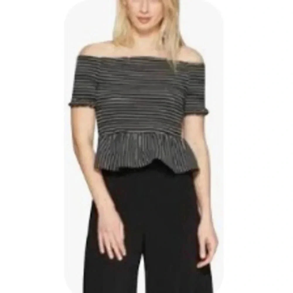 Who What Wear Off Shoulder Peplum Ribbed Top